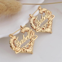 Pendientes de Bambú Personalizados con Nombre, Forma de Corazón, Elegantes, de Acero Inoxidable, Grandes, Modernos, para Mujer