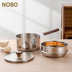 Marmite de cuisson intégrée en acier inoxydable de style vintage moderne, petite, pour lait, soupes, bouillons, nouilles et aliments pour bébés, avec fonction vapeur - Product Image 2