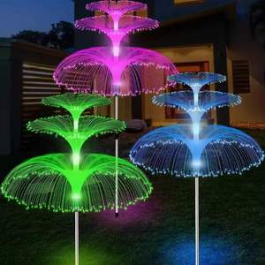 Forma de medusas 25cm de diámetro colorido fibra óptica cadena Solar Jellyfire lámpara al aire libre impermeable paisaje suelo insertar lámpara - Product Image 5