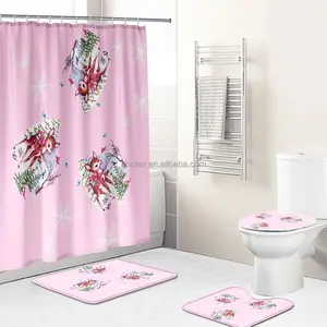 custom any design Christmas Shower Curtain Sets with Rugs Red Bathroom Set Winter Glitter Boken Bath Bathtub Decor