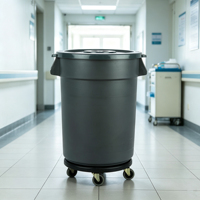Contenedor de Basura Sanitario de Plástico de 180L, Antihuellas, Superficie Lisa, con Tapa, para Uso Diario en Vestíbulos de Hospitales y Baños