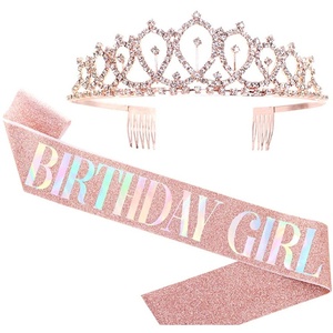 Rose Gold Glitter Pink Sash Birthday Girl Etiqueta Set Incluye Corona Correa para el hombro Decoraciones para fiestas Embalaje al por mayor - Product Image 2