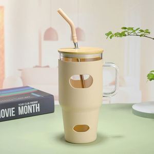 Gobelet de voyage en verre incassable de 32 oz avec poignée et manchon en silicone pour plus de sécurité - Product Image 4