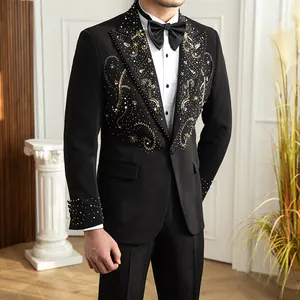 Tailor Made Rhinestone Shining Double Breasted Wedding Suit For MenGroom Luxury Prom Tuxedo Best Man Wedding Party Tuxedo