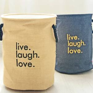 Cesto de Ropa Grande con Asa de Cuero Resistente, Bolsa de Almacenamiento Plegable Redonda de Lino y Algodón Impermeable - Product Image 5