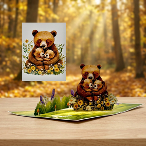 Tarjeta Pop-up Personalizada de la Familia de Osos, Hecha a Mano en Vietnam, Hanói, Regalos de San Valentín con Flores y Amor - Product Image 4