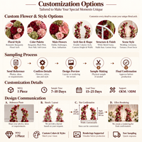 Arche florale personnalisée bordeaux rose, arrangement de roses artificielles en soie, dahlias, anthuriums, hortensias, cadre métallique, toile de fond de scène de mariage
