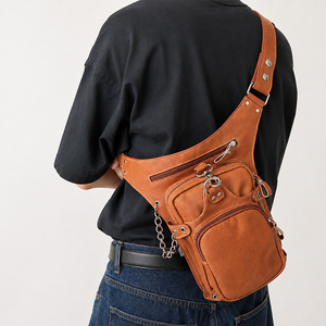 Outdoor Travel 2-Way Genuine Leather Biker <b>Waist</b> <b>Bags</b> <b>Men</b> Fashion With Zipper Closure - Product Image 2