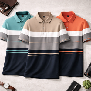 Polo à manches courtes classique décontracté pour homme avec logo personnalisé, rayures multicolores, pour entreprise - Product Image 1