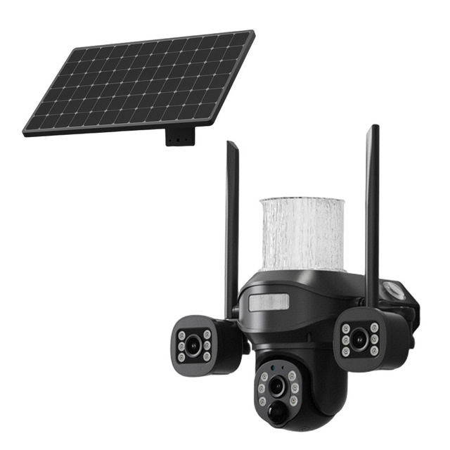 Rscamtom 12MP 4G Solar Floodlight Security Camera with RGB Night Vision Three Lens Motion Detection Alarm Two-Way Audio
