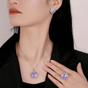Eco-friendly Copper <b>Rose</b> Cut 16-10MM <b>Light</b> Purple Zircon Pendant Earrings Set for Wedding Gentle Feminine Style - Product Image 6