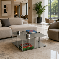 Table basse modulaire en acier inoxydable avec finition tréfilée argentée, style simplicité moderne, meuble de sol, rangement latéral empilable pour salon