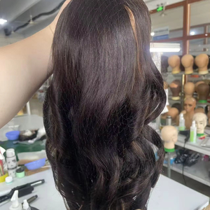 Parrucche Lunghe Ondulate Marrone Scuro in <span class=keywords><strong>Capelli</strong></span> Umani 1x4 con Parte a V Centrale per Donne Nere, <span class=keywords><strong>Capelli</strong></span> Vergini Marrone <span class=keywords><strong>Caramello</strong></span> Senza Colla con Clip Regolabili - Product Image 1