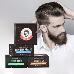 Pommade de marque privée en fibre de feu pour hommes Gel de cire pour hommes en argile de moulage de brillance pour cheveux pour hommes