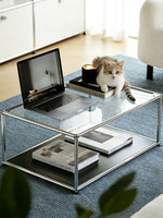 Table basse modulable et portable, écologique, style minimaliste moderne, en fer et verre, double couche, carrée, avec rangement, pour salon