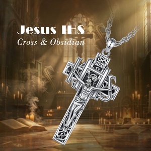 <span class=keywords><strong>Collier</strong></span> Crucifix Jésus en Laiton Plaqué <span class=keywords><strong>Argent</strong></span> Vieilli, Pendentif Croix INRI IHS, Médaille Religieuse Catholique, Bijou Pendentif - Product Image 5