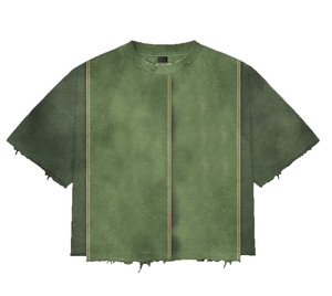 تي شيرت رجالي فضفاض بتصميم ممزق وياقة مستديرة، قميص قصير مطرز عالي الجودة للرجال - Product Image 1