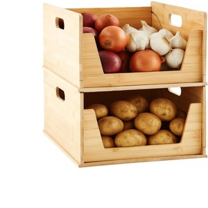 Panier de rangement en bambou Senboyuan 35x40x19cm empilable pour la cuisine, organisateur de légumes, pommes de terre, oignons, couleur bois naturel - Product Image 4