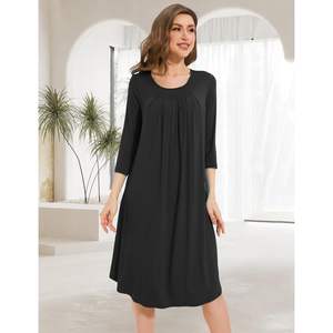 Camisón largo personalizado para mujer, suave, de viscosa de bambú, con mangas 3/4, plisado, para dormir, para mamá. - Product Image 2