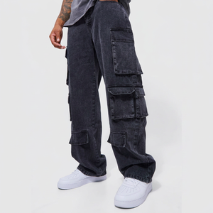 Jean droit en denim délavé à l'acide pour homme, taille mi-haute, coupe classique, en coton, style décontracté, tissé uni, pour l'automne - Product Image 1