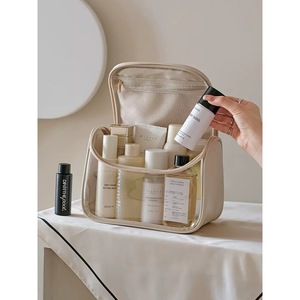 Sac de toilette de voyage grande capacité avec fermeture éclair, blanc laiteux, marron mocha, rose poudré, noir nuit, sac de rangement pour maquillage - Product Image 1