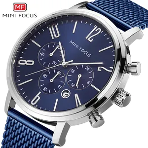 MINI FOCUS MF0183G Classic Business Watch male Quartz Analog Clock Mesh Strap 3 Dials wholesale Multifunction Chinese Wristwatch
