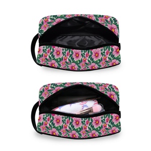 Fashion Pink Flower Custom Design Travel Cosmetic Bags Polyester Portable Small <b>Makeup</b> Bag Toiletry Pouch Bag for Women - Product Image 6