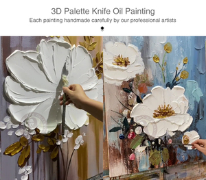 Decorazione per Soggiorno, Opera d'Arte Floreale Contemporanea, Dipinto 100% Fatto a Mano su Tela, Arte Astratta con Fiori in Oro e Bianco - Product Image 2