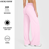 Pantalon de yoga et de sport pour femme, taille haute, coupe droite évasée, respirant, effet push-up, avec revers larges