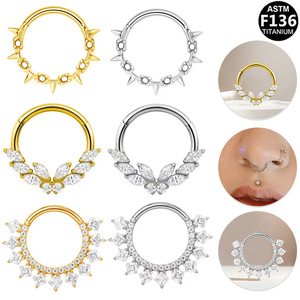Anneau de nez en titane F136 ASTM, bijou de septum avec design étoile en zircon pour piercing - Product Image 1