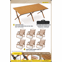 Ensemble de table de camping avec 6 chaises pliantes, table en acier carbone imitation bois, pliable et transportable, pour fêtes en famille en plein air