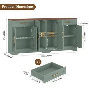 71'' Large Farmhouse <strong>Sideboard</strong> with Adjustable Shelves and 2 Large Drawers - Product Image 3