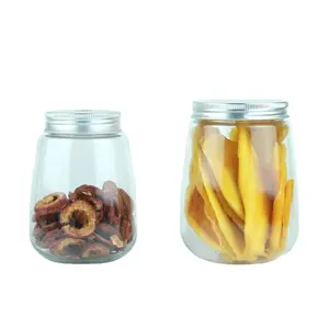 BPA free Food Storage Container 350ml 500ml empty Transparent pet food plastic Cookie Candy dried fruit Jars With Aluminum Lid