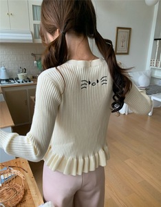 Korean Sweet Aging Embroidered <strong>Black</strong> Fungal Lace Knitted Sweater for Women, New Sweater Shows <strong>Thin</strong> and Versatile Style <strong>Cardigan</strong> - Product Image 6