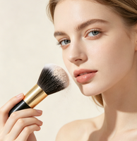 Kuas Blush Sintetis Besar Tunggal dengan Bulu Tebal, Kuas Bedak Multifungsi Hitam, Alat Kecantikan Wajah, Kuas Makeup dengan Gagang Plastik