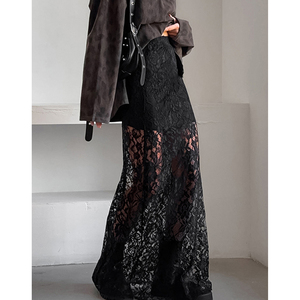 Collezione estate 2025 Sexy <span class=keywords><strong>gonna</strong></span> di pizzo nero <span class=keywords><strong>con</strong></span> <span class=keywords><strong>spacco</strong></span> posteriore elegante da sera per le donne - Product Image 1