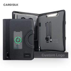 带无线充电、隐藏手柄文件夹和剪贴板的皮革对开，适用于办公室专业人员和商务组织者 - Product Image 4