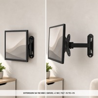 DMP LCD913 Dudukan TV LCD Full Motion untuk Monitor Dinding, Cocok untuk TV 13-30 Inch VESA 100 X 100 mm, Baja Hitam
