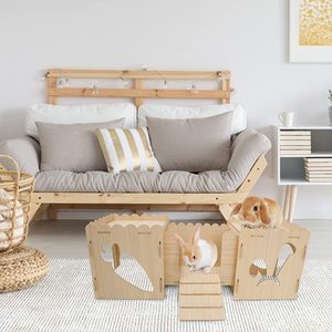 Ahşap tavşan kale hideout tünel oyun evi merdiven ve tünel için uygun kadife sıçan gine domuz hamster hideout - Product Image 2