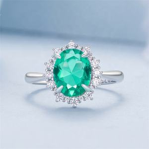ODM vetro gioielli bella promessa minimalista anelli in argento Sterling S925 verde grande matrimonio e anello di fidanzamento per le donne - Product Image 5