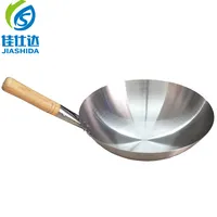 Jiashida kitchenware 40cm aço inoxidável, wok de borda plana, punho de madeira, wok japonês, para cozinha de aço inoxidável