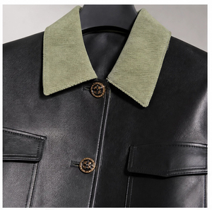 <span class=keywords><strong>Veste</strong></span> en cuir matelassée mi-longue pour <span class=keywords><strong>femme</strong></span> avec col en <span class=keywords><strong>tricot</strong></span> color-block, manteau de style utilitaire pour l'automne et l'hiver - Product Image 4