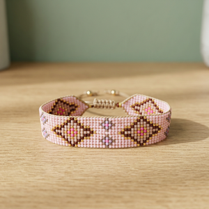 Bracelet en perles Miyuki Delica rose fait main Sstringz, bracelet à motif géométrique réglable pour femmes, bijoux tendance - Product Image 5