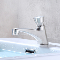 Robinet de lavabo à montage sur plan en acier inoxydable 304, anti-corrosion, anti-rouille, à ouverture par pression, à fermeture automatique temporisée, eau froide uniquement, économie d'eau