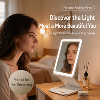 Miroir de maquillage LED portable à trois volets, cadre carré en plastique, miroir de vanité compact pour le voyage, miroir de table pour le bureau
