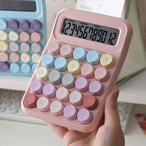 Calculatrice mécanique à boutons-poussoirs en plastique avec grand écran LCD 12 chiffres, couleur dégradée, alimentée par piles AAA, boutons faciles à presser, pour le bureau - Product Image 3