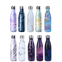 Bouteille d'eau isotherme en acier inoxydable à double paroi, style marbre blanc/noir, pour cola, thermos
