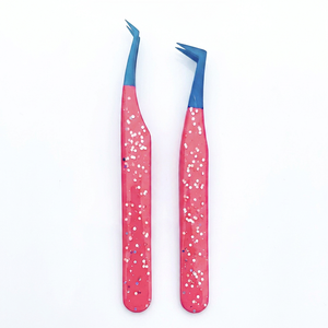 Pince à cils rose scintillante en gros, pointes variées, outils de précision en acier inoxydable pour extensions de cils, personnalisation de marque OEM - Product Image 1