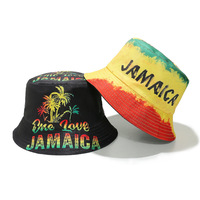Jamaïcain Reggae Rasta Réversible Seau Chapeau Unisexe D'été Voyage Jamaïque Drapeau Plage Soleil Chapeaux Casquette Extérieure