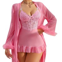 Nouvelle collection 2026 : Ensemble de lingerie sexy en dentelle pour femme, avec soutien-gorge push-up à armatures et robe transparente en maille, tenue de nuit intime
